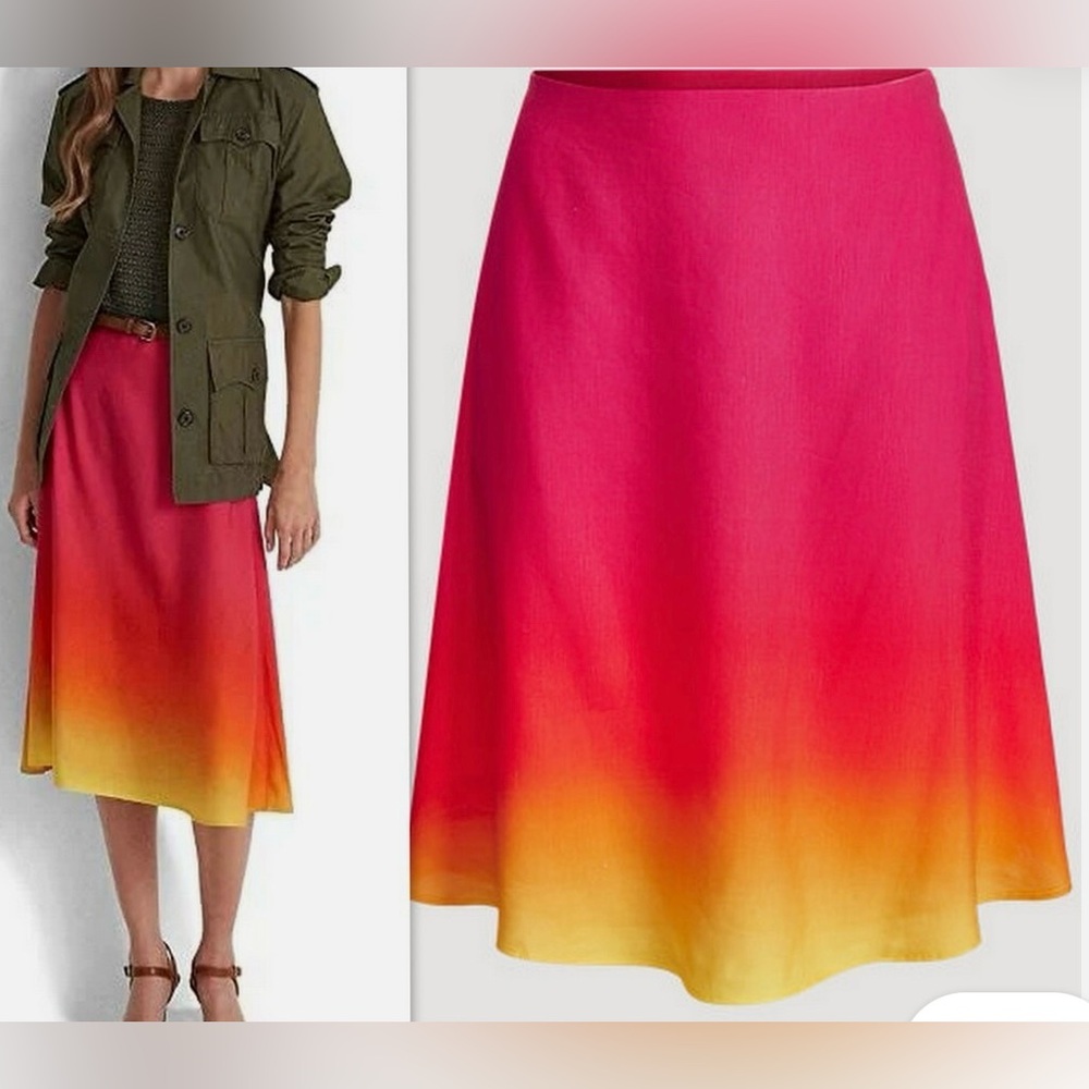 Lauren Ralph Lauren Women Ombre Linen-Blend Midi Skirt Size 6